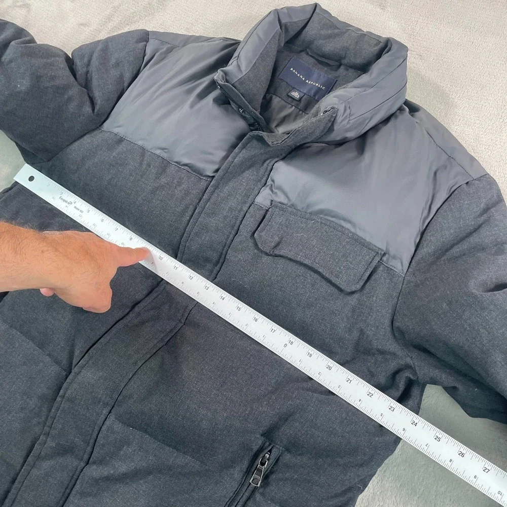 Banana Republic Down Jacket Men XL Grey Wool Blend‎ Full Zip Pockets Warm $349